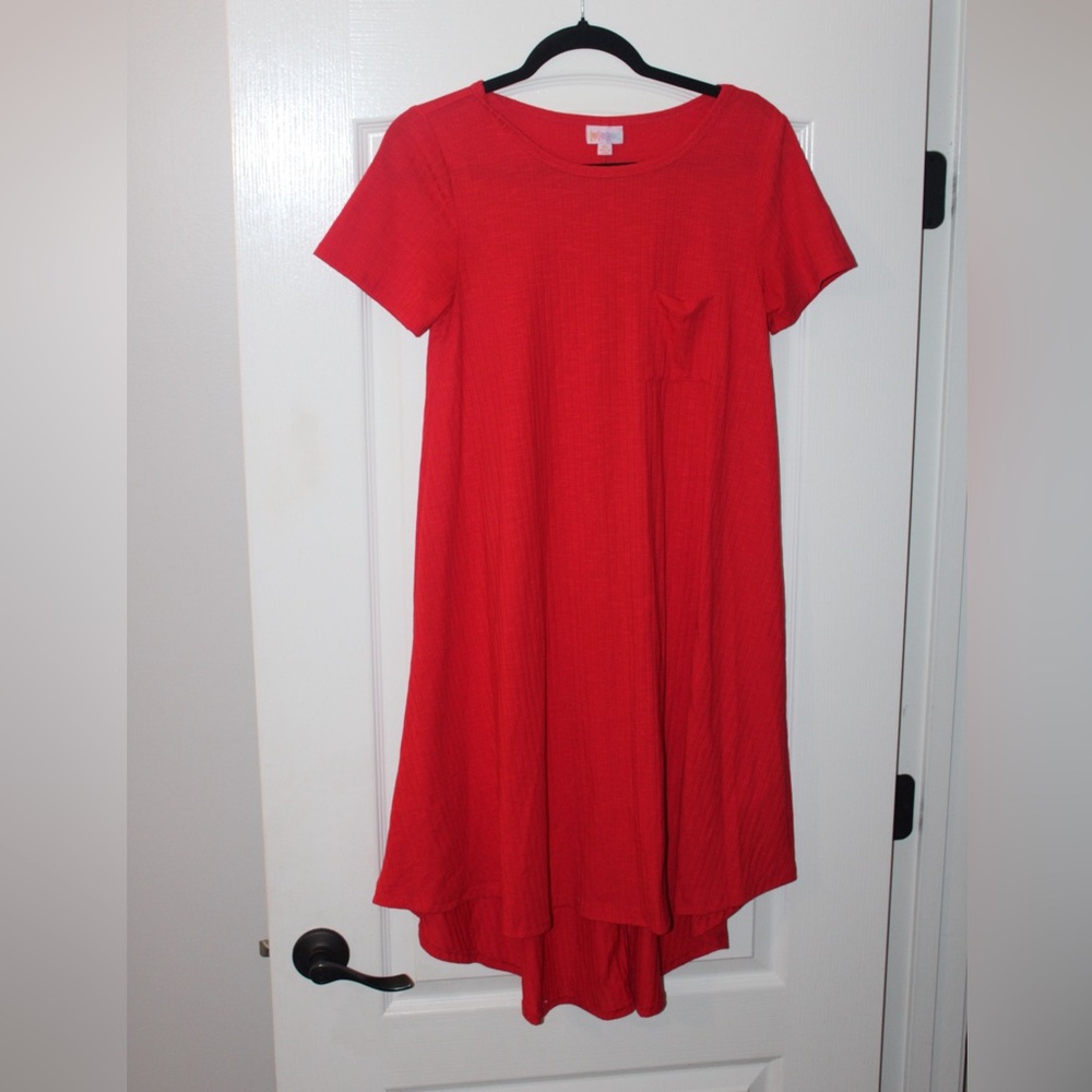 LuLaRoe Red A-Line Mini Dress Casual Crew Neck Short Sleeve